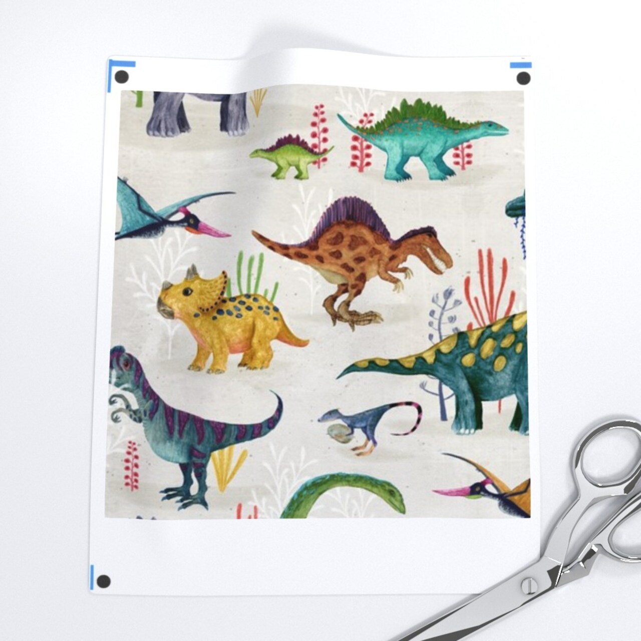 Dinosaur Jurassic Prehistoric Colorful Watercolor Hand Drawn Animals Custom Printed Fabric by Spoonflower Various Fabrics by the Yard or Fat Quarter